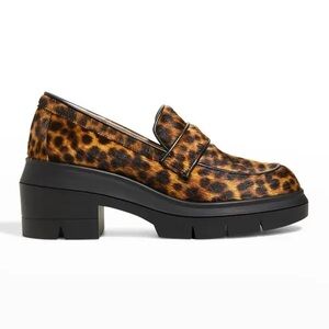 Stuart Weitzman Aiden calf hair leopard print chunky lug sole loafers 7.5 8